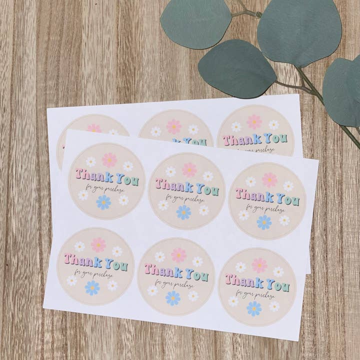 Daisy Retro Thank you Business Stickers | Packaging Stickers for wholesale by Le Monge Collections, LLC
