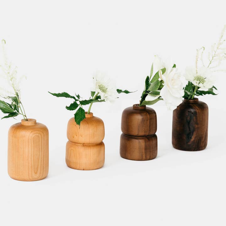 Walnut Straight Bud Vase for wholesale by Melanie Abrantes