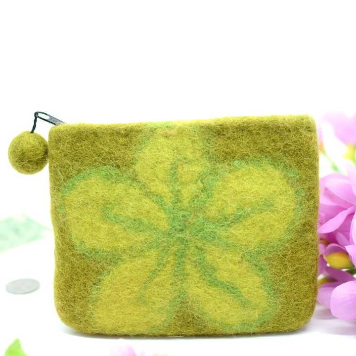 Unique Green Felt Coin Purse for wholesale by Woollyfelt