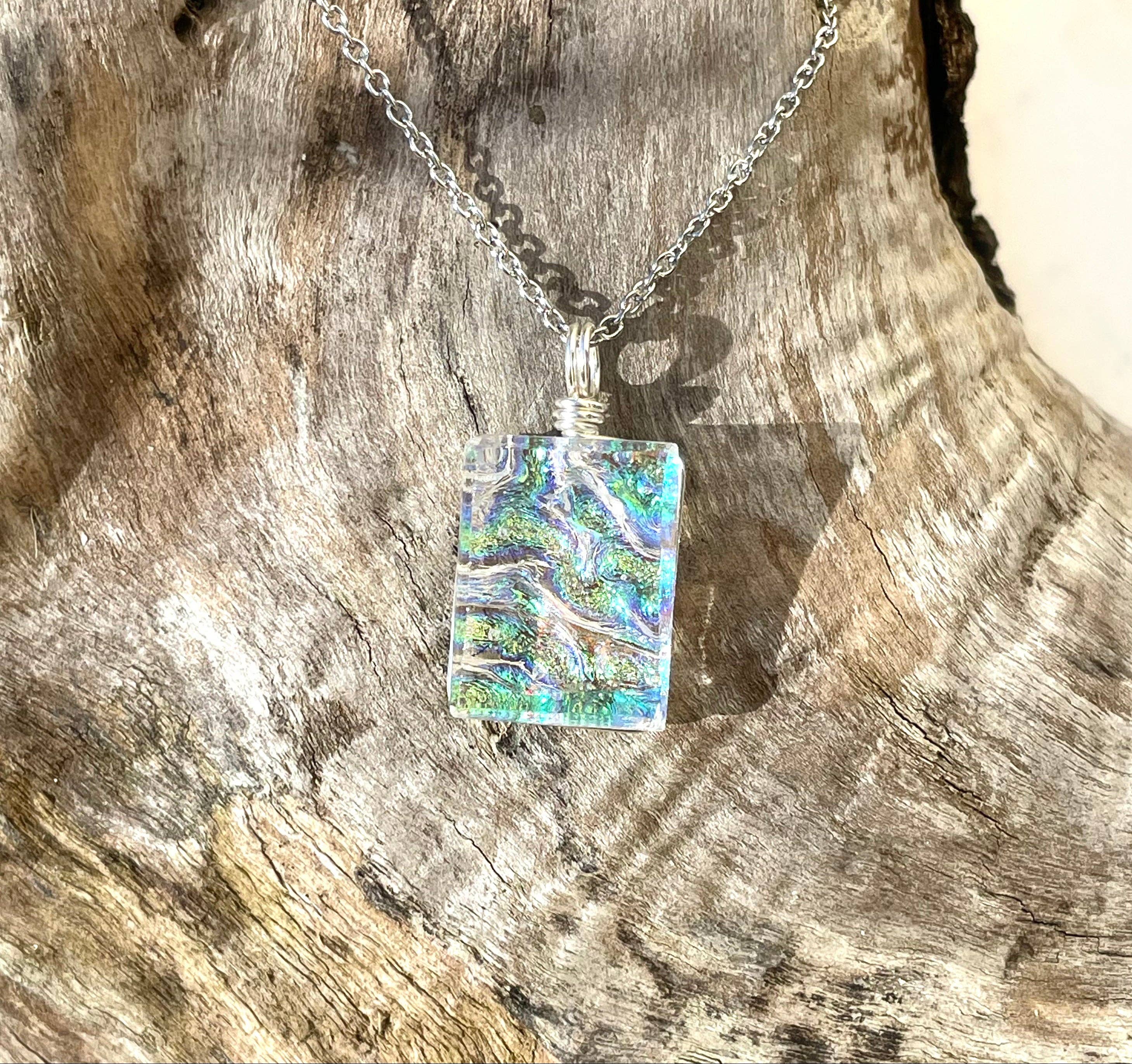 Flame Work Designs - Glass Jewelry - Wholesale Pendant/Charm Necklace - Dichroic Glass Pendant - Rainbow Clear4