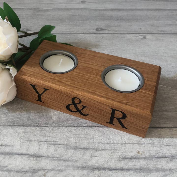 Oak Double Tea Light Holder for wholesale by Holder and Hook