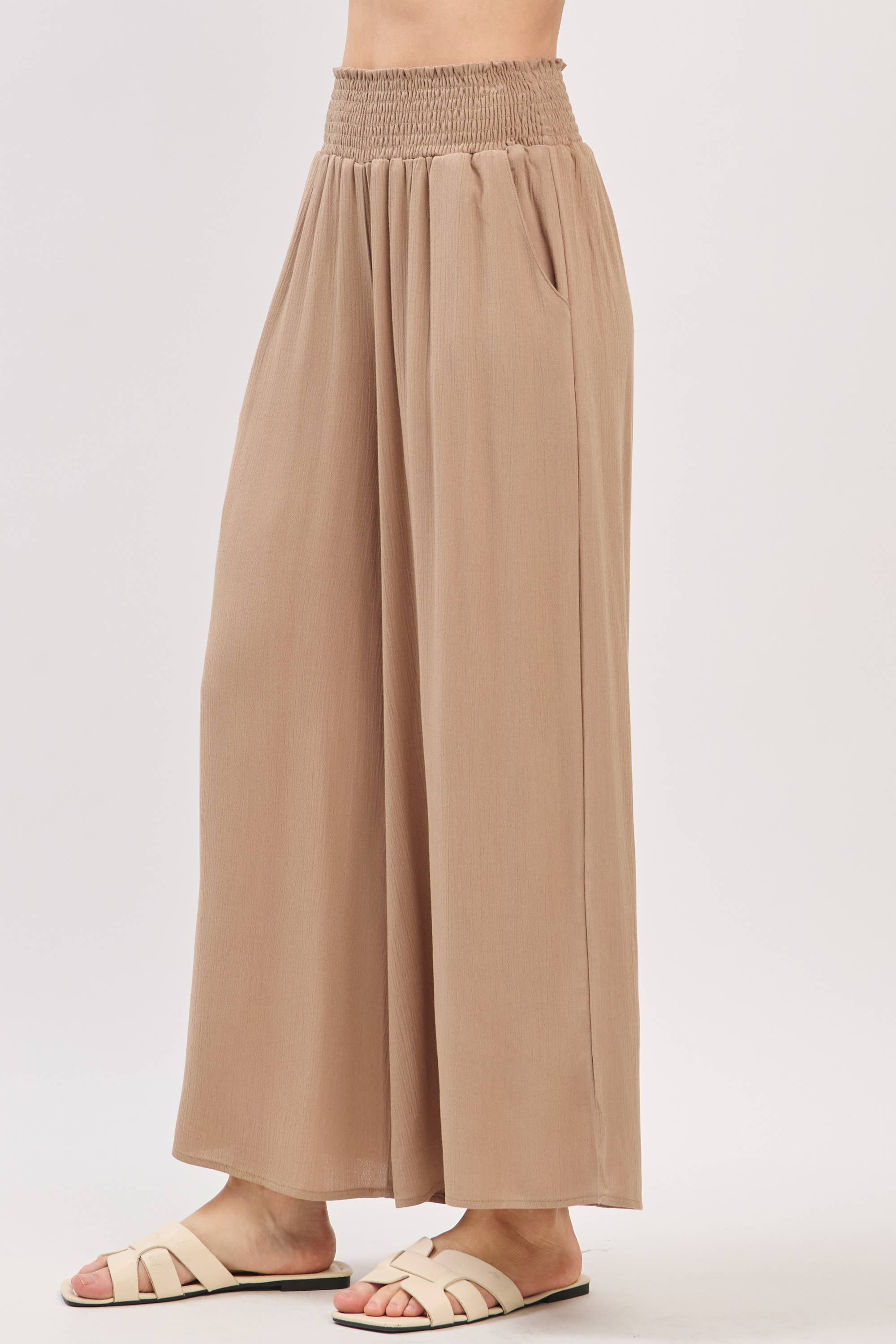 Final Touch - Wholesale Pants - Women's - Waist Smocked Wide Leg Pants - VLP70000329