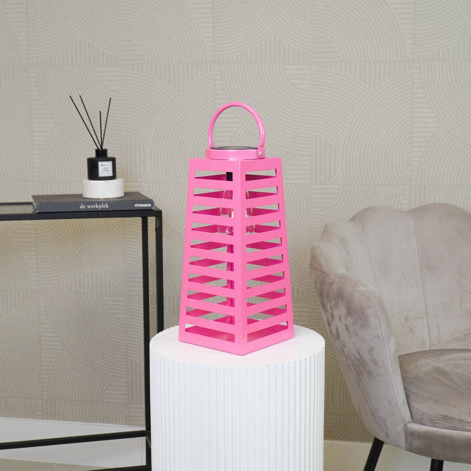 Housevitamin bv - Wholesale Lantern - Lamp- Lantern - Solar - Metal - Pink - 14x32,5cm3