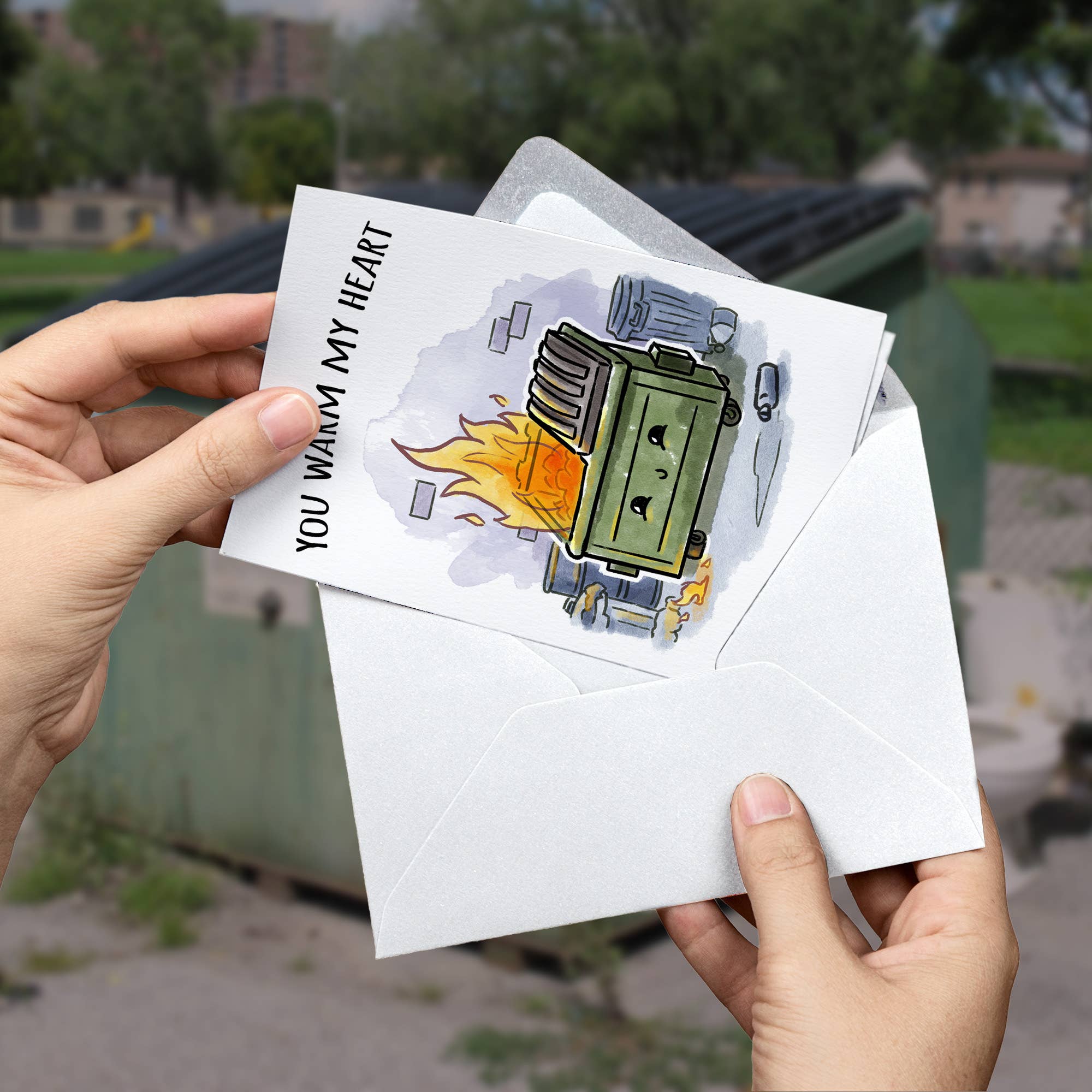 Aaron Millard Illustration - Wholesale Birthday Card - "Trashfire" - Dumpster Fire Meme Birthday Card Valentine2