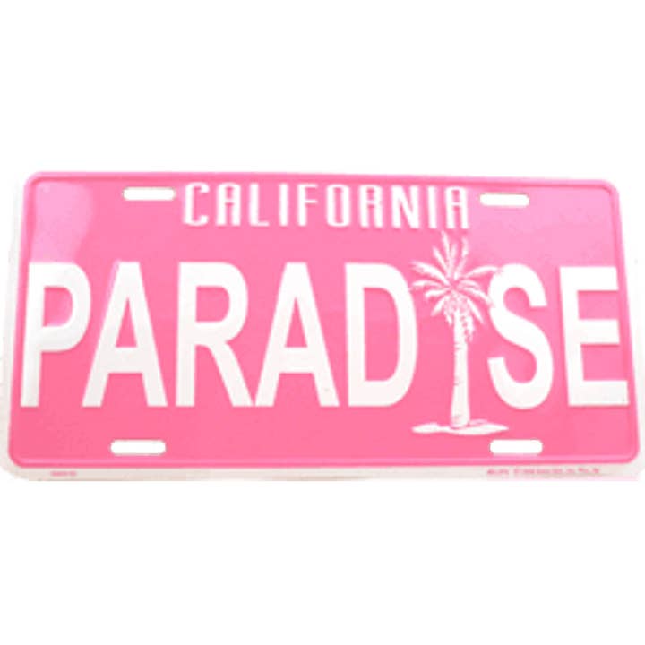 California Seashell Company - Wholesale Sign - Pink PARADISE Novelty Metal California License Plate