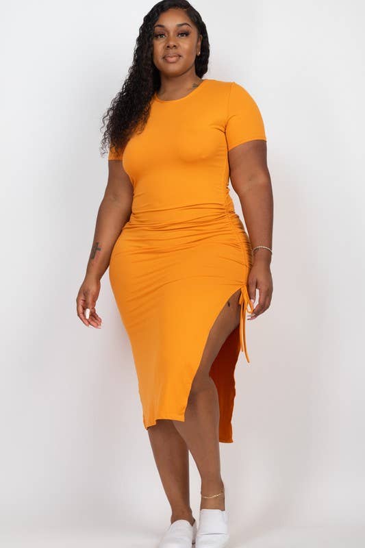 Vanilla Monkey - Wholesale Dress - Women's - Plus Size Drawstring Ruched Side Split Dress11