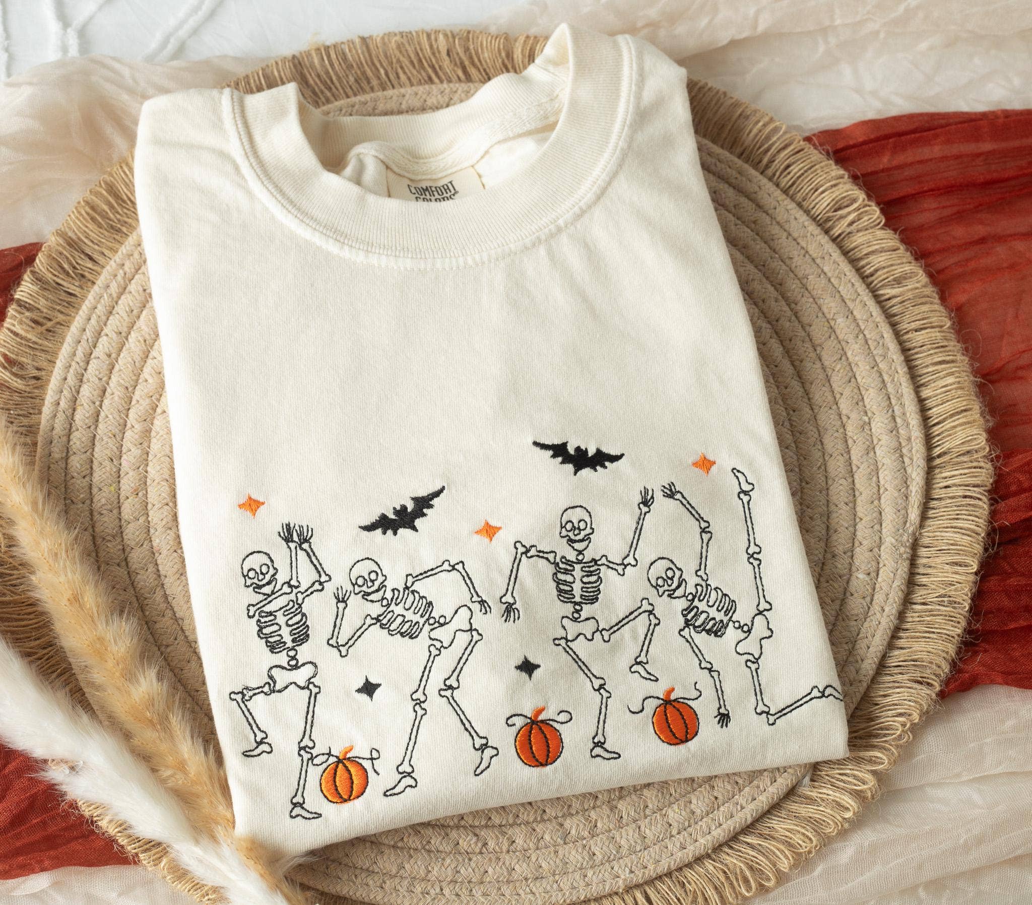 Nunu's Studio - Wholesale T-Shirt - Women's - Embroidered Dancing Skeleton Cowboy Ghost Tee3