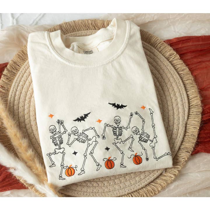 Nunu's Studio - Wholesale T-Shirt - Women's - Embroidered Dancing Skeleton Cowboy Ghost Tee3