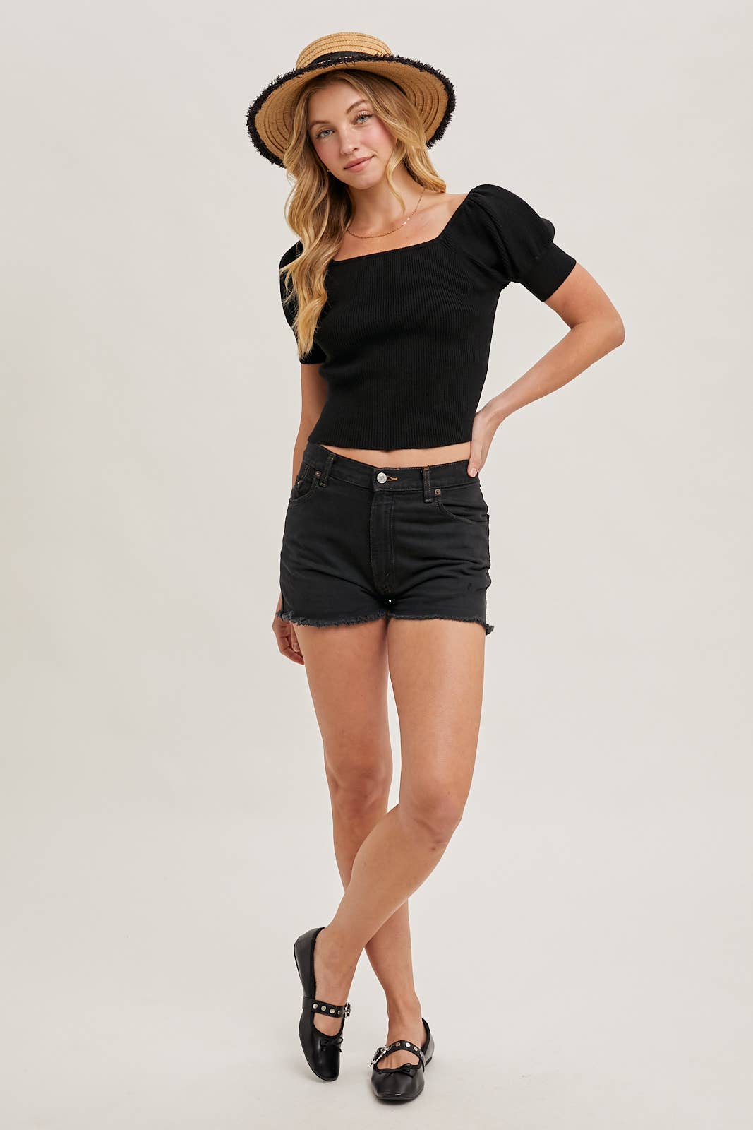 Peace Love Line - Wholesale Knit Top - Women's - PL6267 - SQAURE NECK PUFF SLEEVED KNIT TOP7