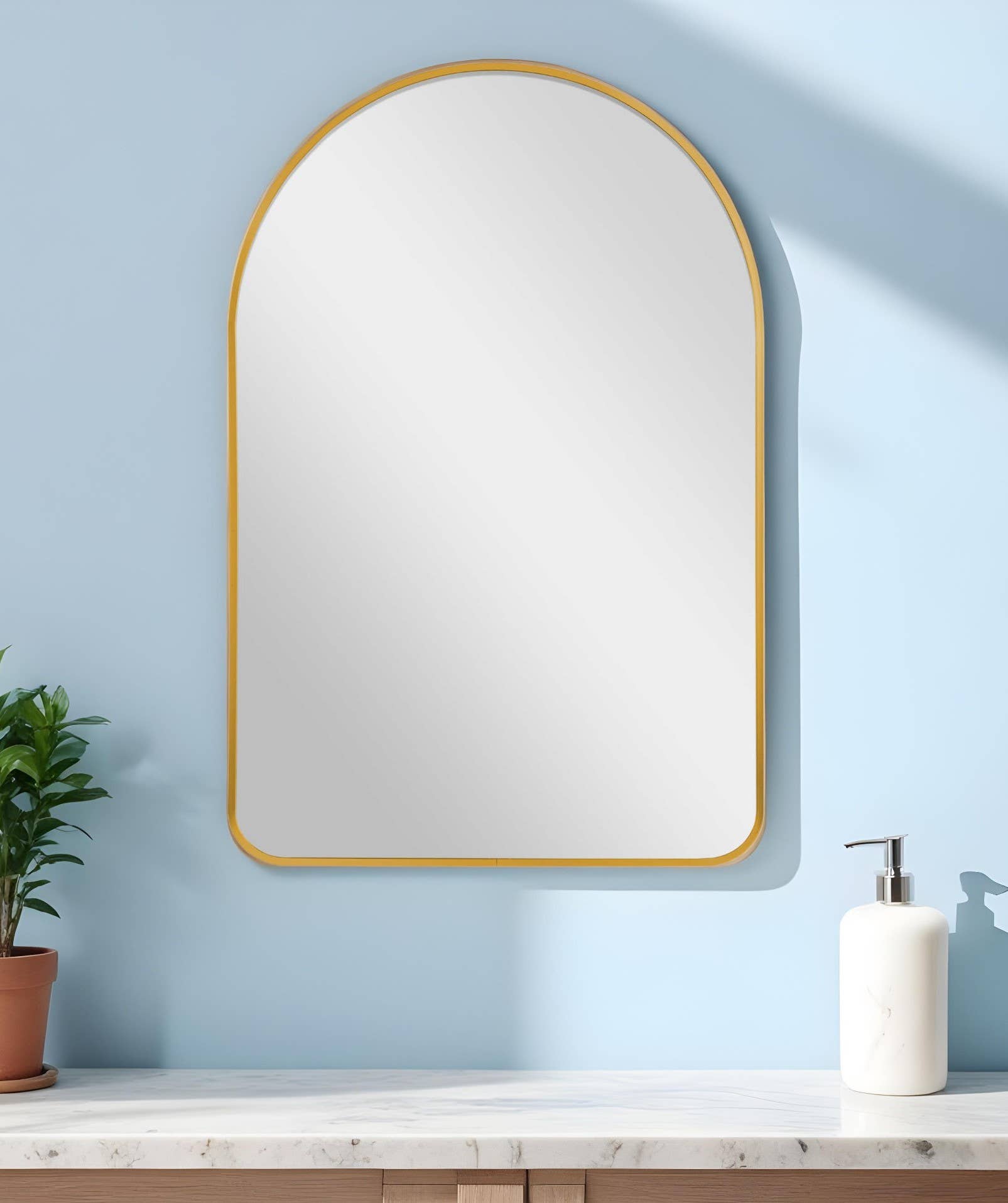 HomeRoots - Wholesale Wall Mirror - 39" Gold Arch Metal Framed Bathroom Vanity Mirror0
