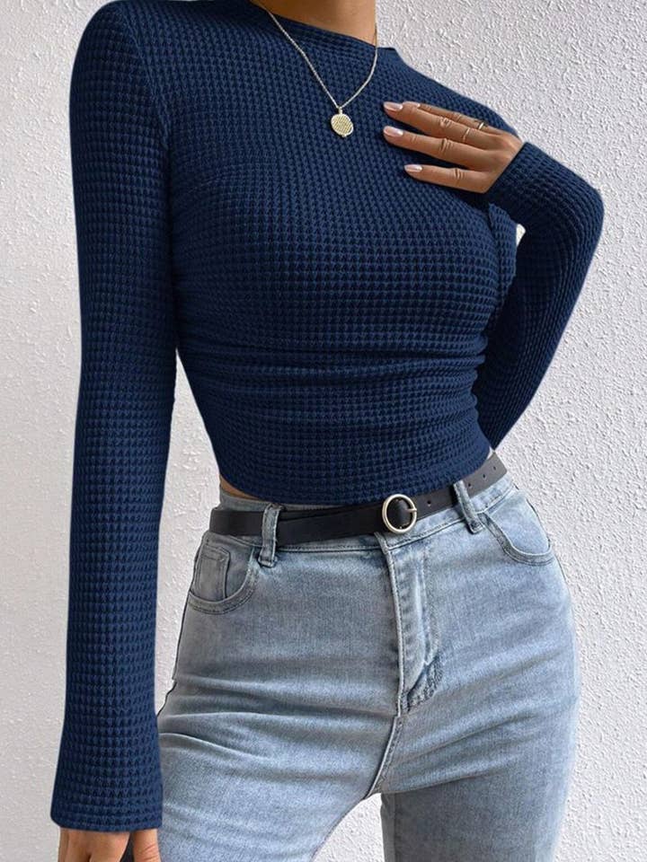 Mccolin – wholesale Stickad topp - Dam – Texturerad kort långärmad topp1