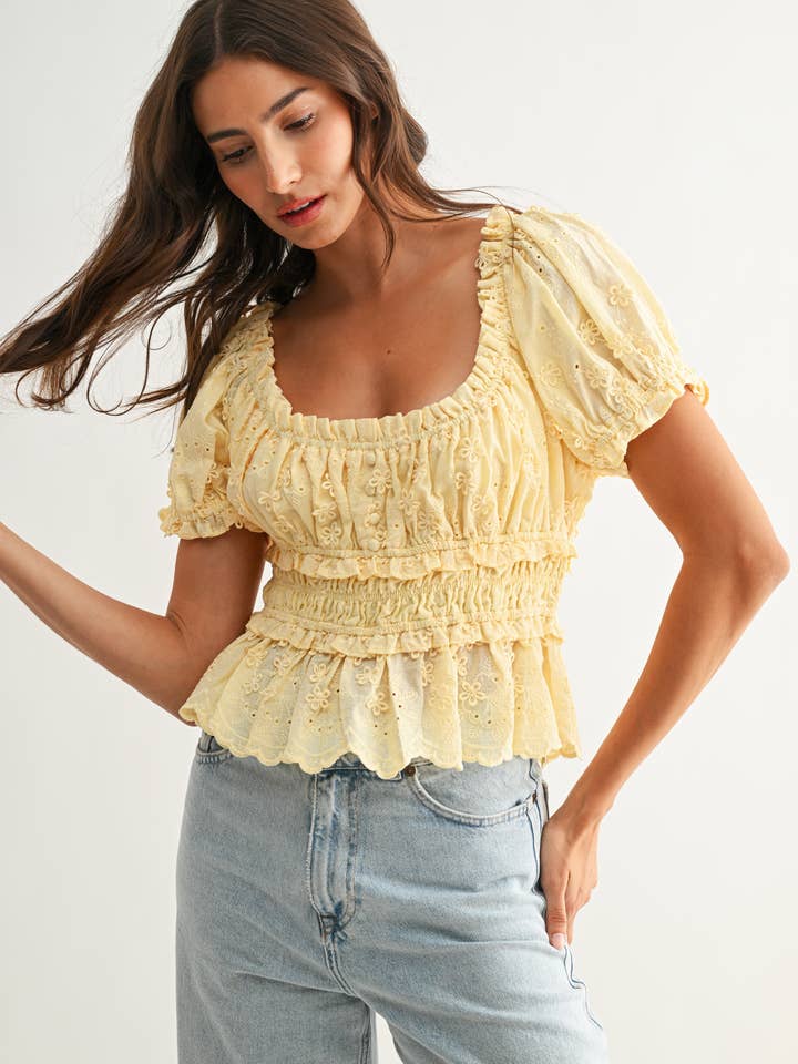 CET26861 Embroidered Peplum Blouse for wholesale by Camellia