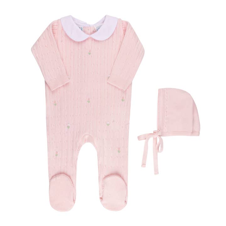 Girls Peter Pan Cable Knit Romper & Bonnet for wholesale by Feltman Brothers