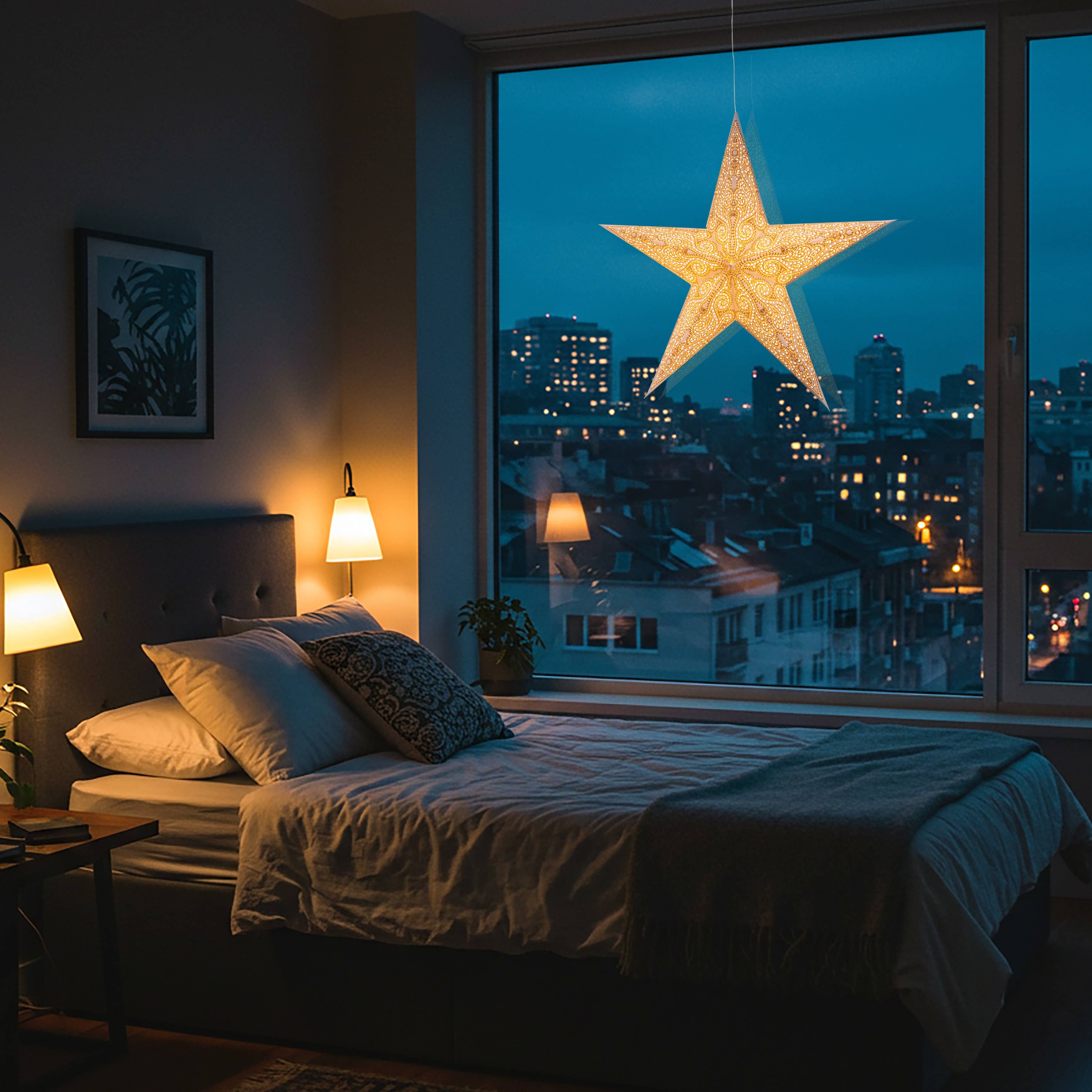 Artschatz LLC - Venta al por mayor Lámpara/farol de papel - Linterna Gaudí con 5 puntas, 24 pulgadas, papel gris y blanco5