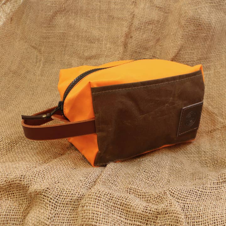 Orange Canvas Wash Bag for wholesale by Journeyman Handcraft
