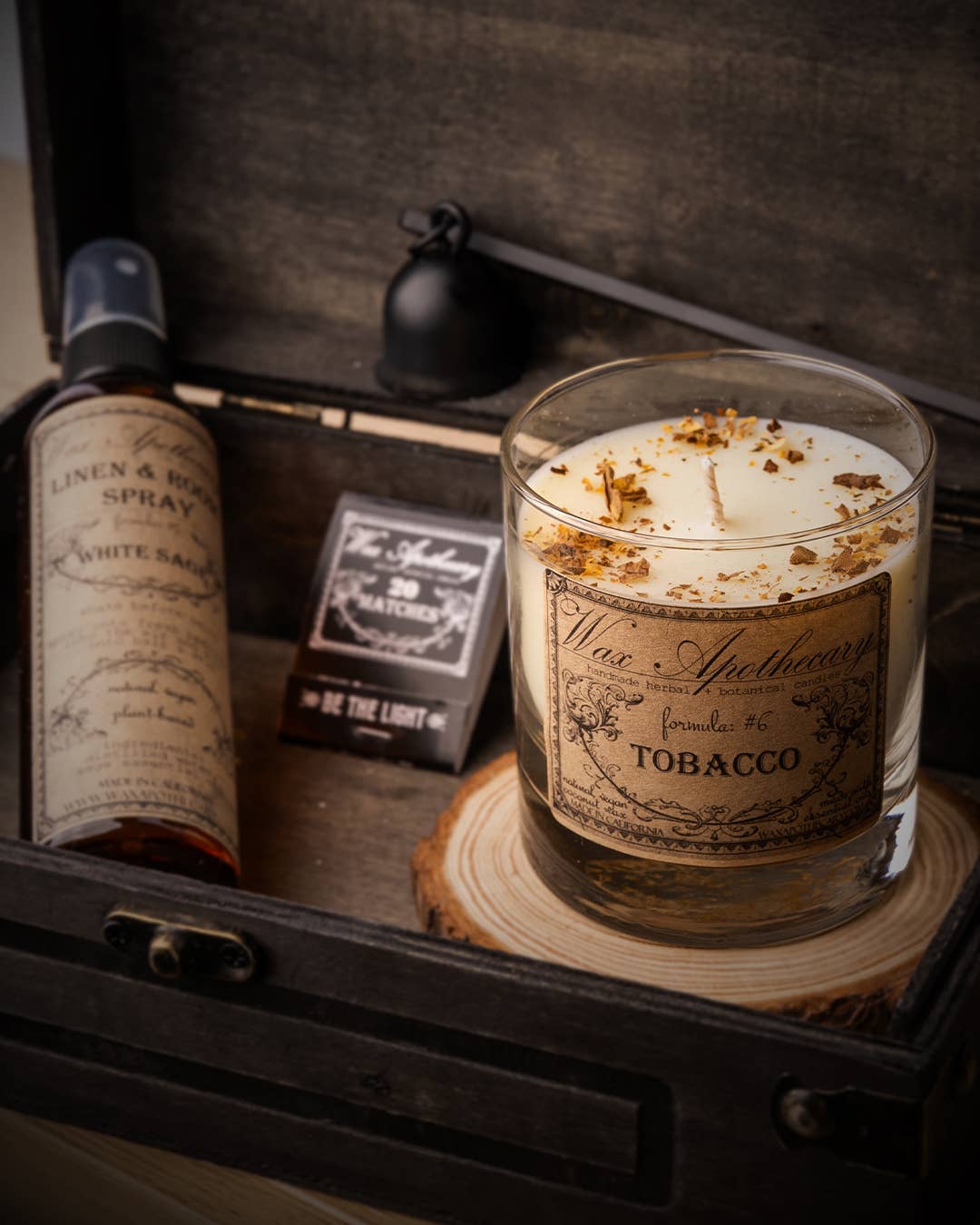 Wax Apothecary - Wholesale Jar/Filled Candle - Tobacco Botanical Candle in Scotch Glass with Gift Box 7oz1
