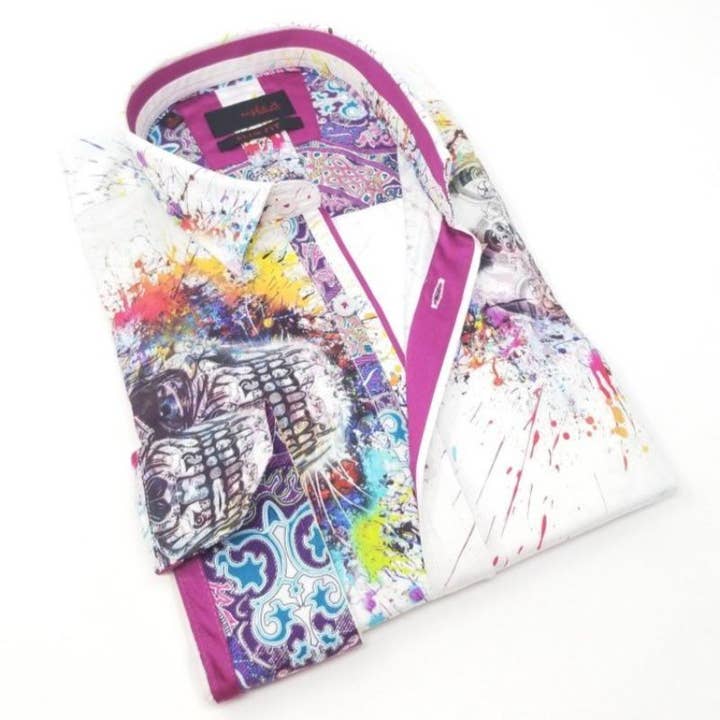 Paint Splash Skull Print Shirt #M-10408 for wholesale by EIGHT X