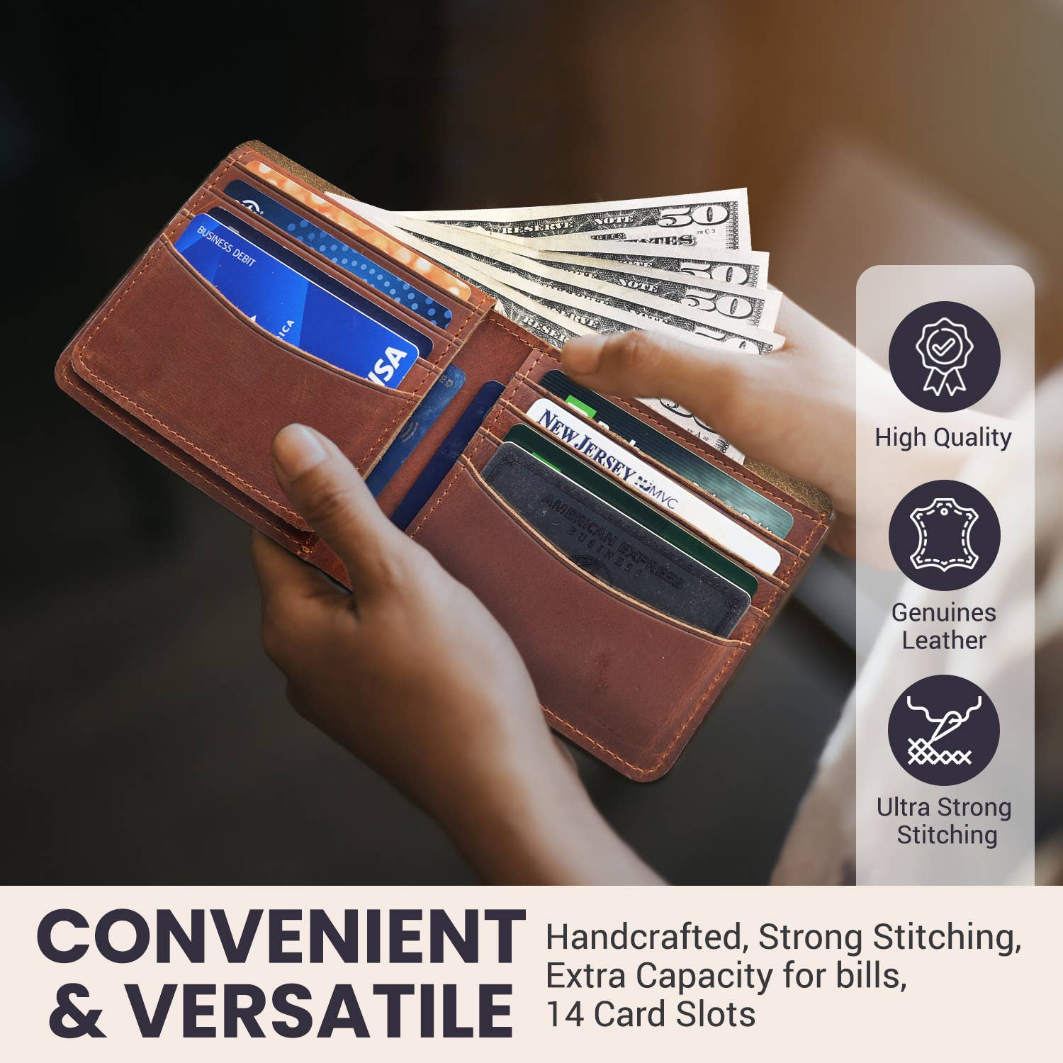 American Leather Goods - Wholesale Wallet - Men's - Genuine Leather Wallet for Men with Flap out ID Window1