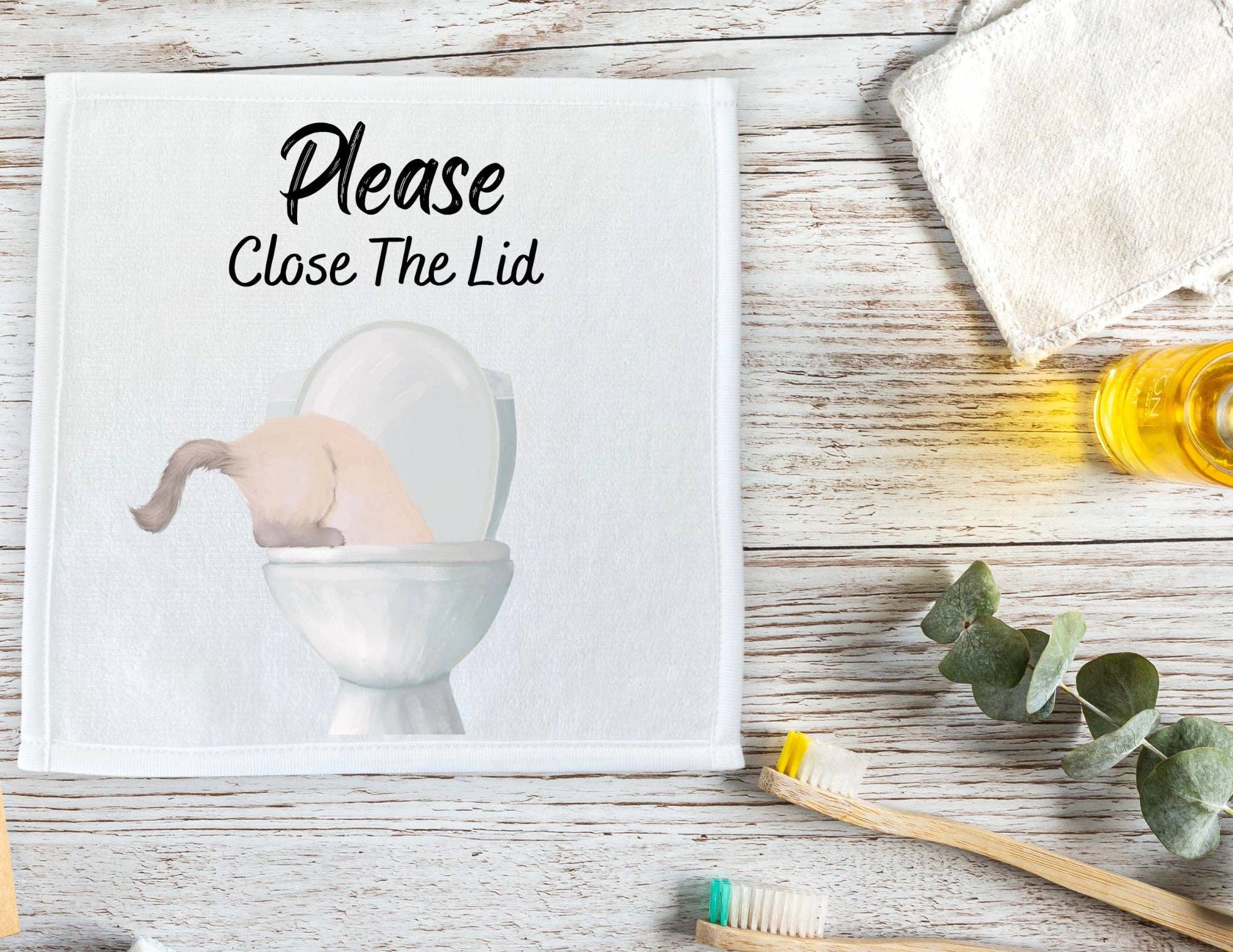 MerikaArt – wholesale Bath towel – Cream Cat Bathroom Sign Washcloth3