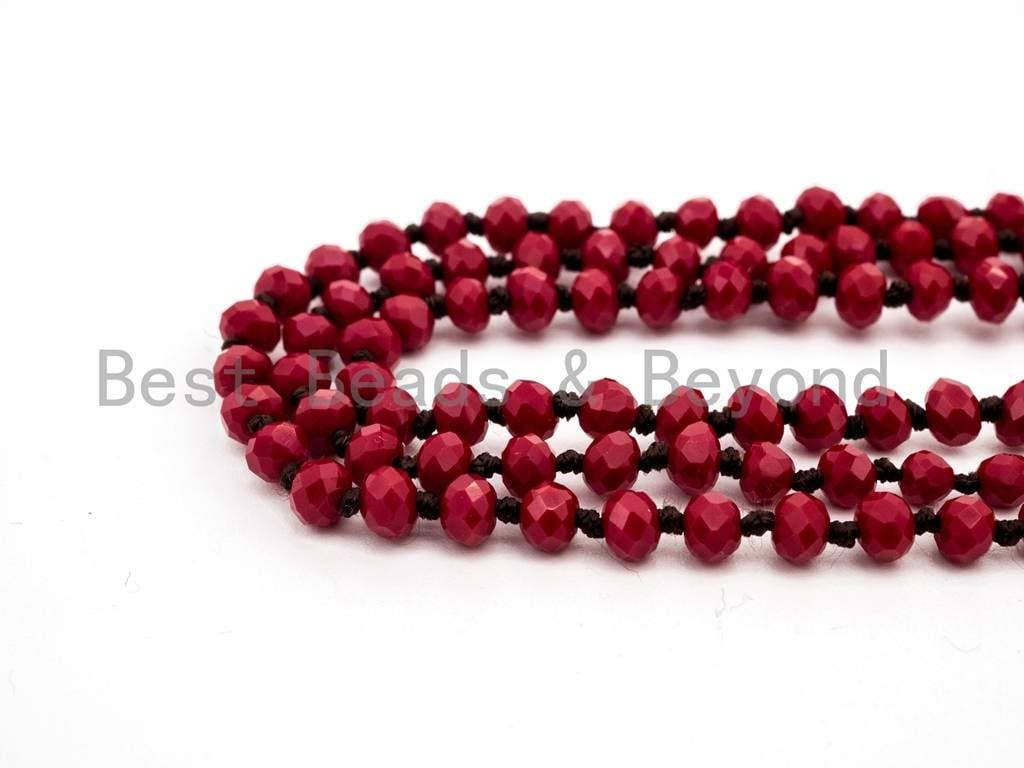 BestBeads&Beyond – wholesale Pärlband/Pärlhalsband – 60" lång hand knuten röd färg Crystal halsband, D124