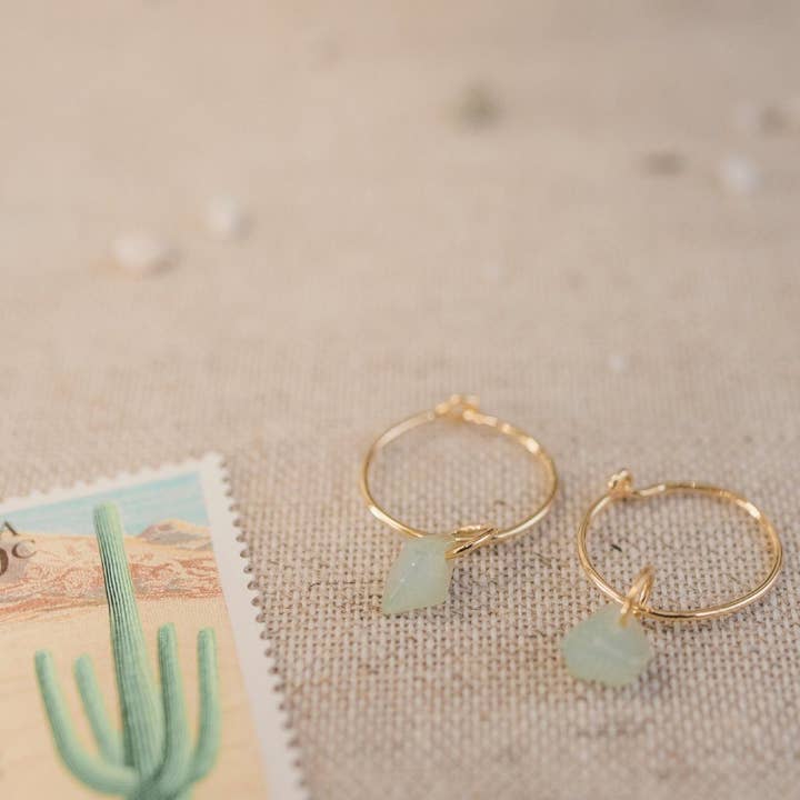 Honeycat Jewelry - Wholesale Dangle Earrings - Green Jade - Wishing Crystal Hoop Earrings11