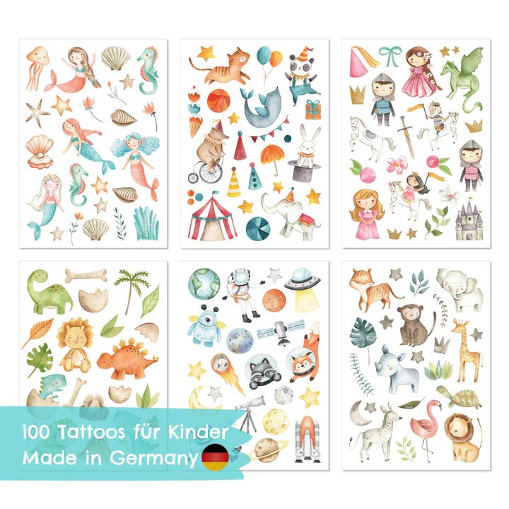 Papierdrachen - Wholesale Temporary Tattoo - Kids - Children's birthday tattoo set 5 colorful mix1