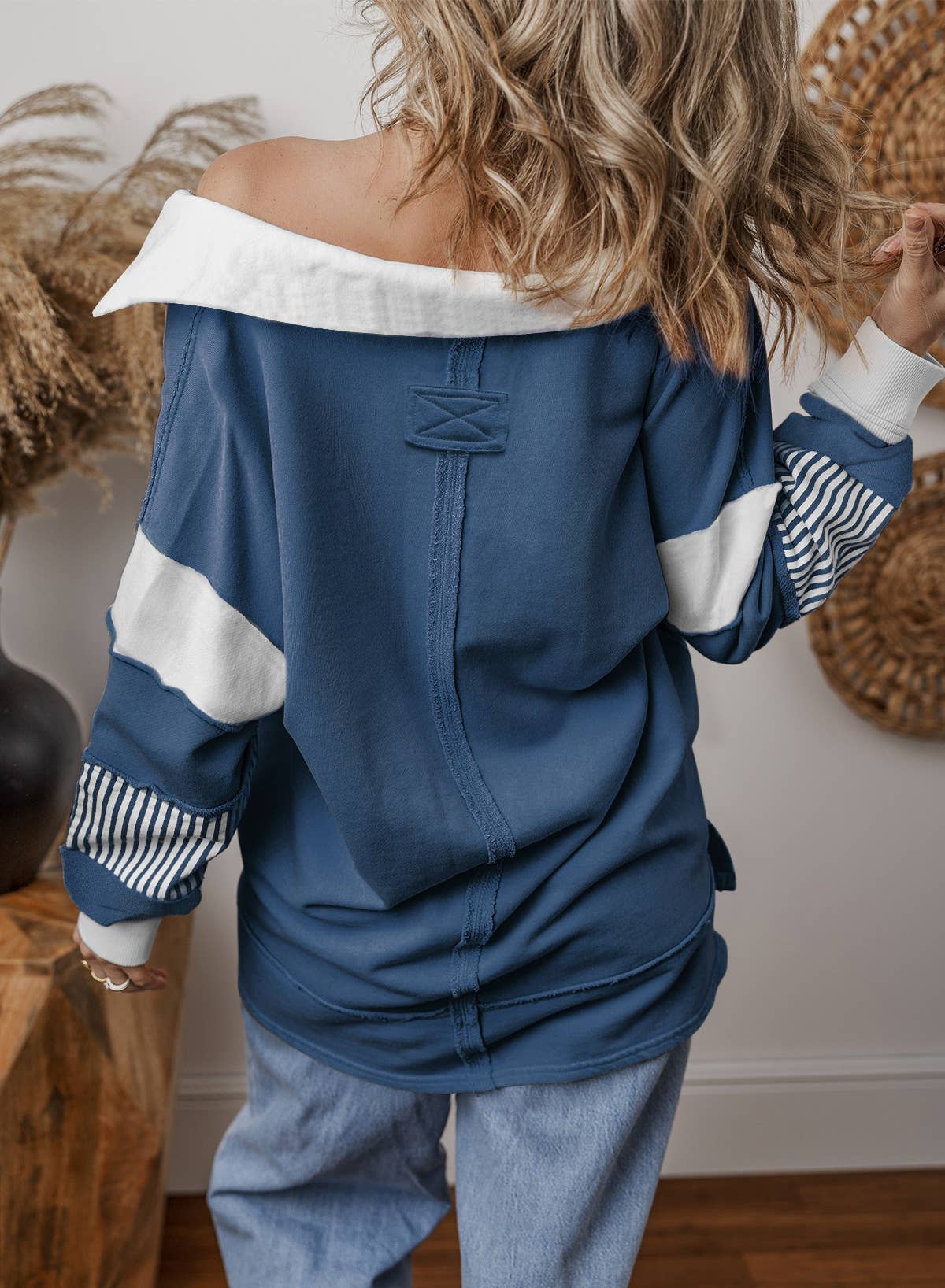 FULL TIME PURCHASE - Vente Sweat-shirt – femme - Sweat-shirt décontracté ample à manches longues et à rayures colorblock avec col en V10