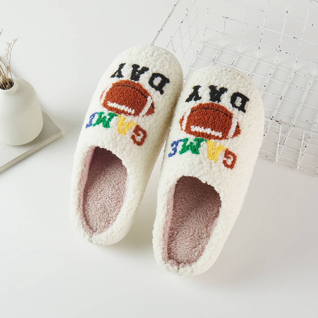 IVORY GAME DAY w Football Soft Home Slippers for wholesale on Faire1