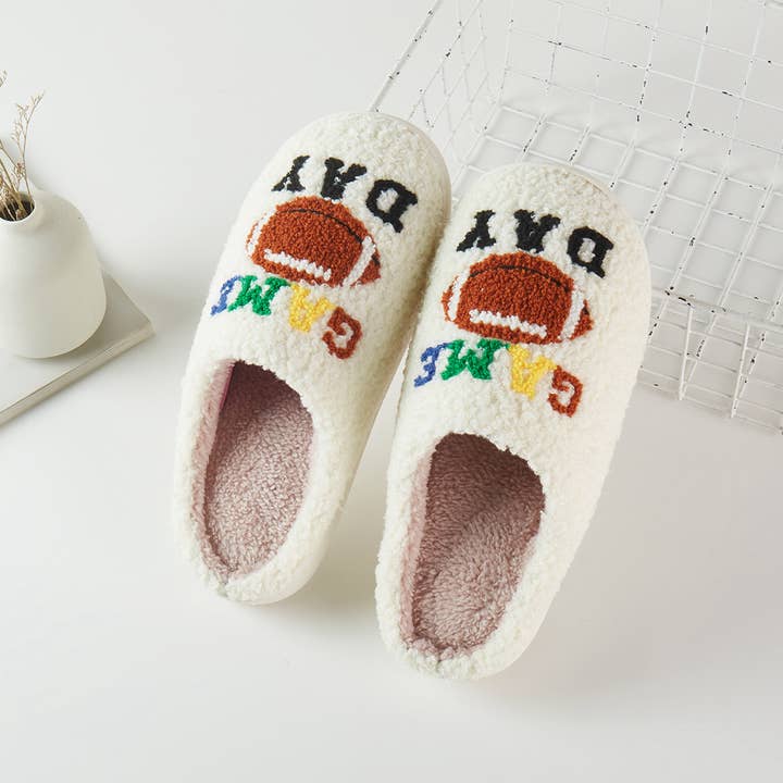 IVORY GAME DAY w Football Soft Home Slippers for wholesale on Faire1