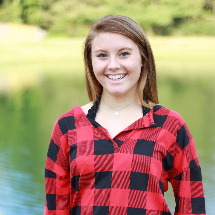 Sadie Kangaroo Top | Red Buffalo Plaid for wholesale by Rogue Society Apparel®️