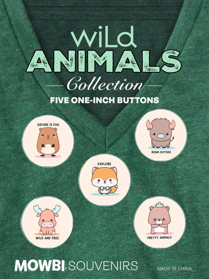 Park Animals Button Collection #4 – Buttons for Kids – Fun Cartoon Animals for wholesale by Mowbi Souvenir