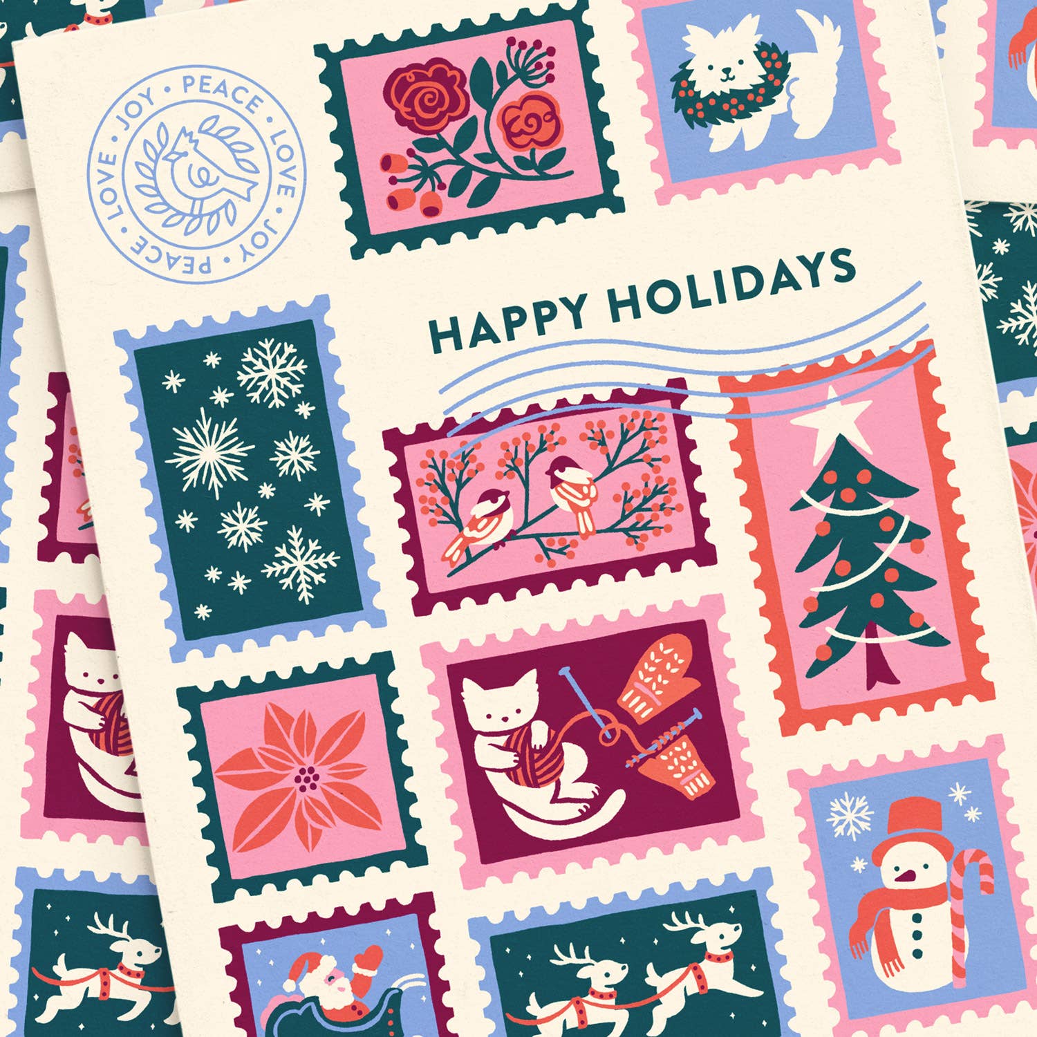 Nuthatch Studio - Wholesale Christmas Card - Christmas Postage Greeting Card Set: Original Art, Set of 81