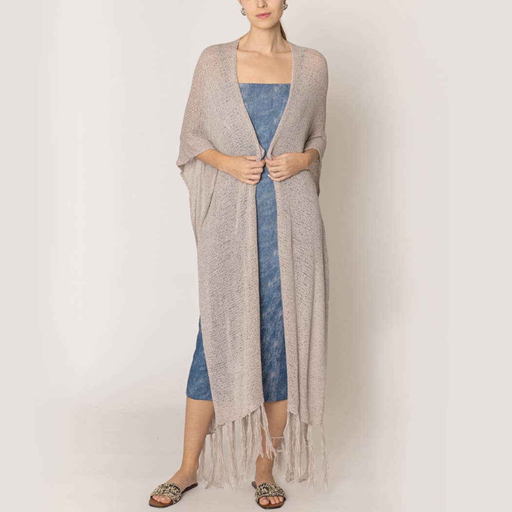 Fashion City - Venta al por mayor Kimono - Mujer - Cárdigan largo de punto con flecos y forro tipo kimono14