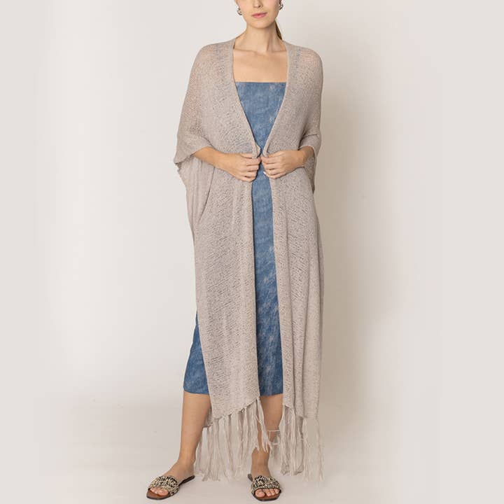 Fashion City - Venta al por mayor Kimono - Mujer - Cárdigan largo de punto con flecos y forro tipo kimono14