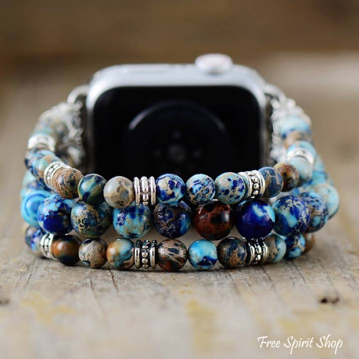 Free Spirit Shop - Vendita all'ingrosso Cinturino/fascia per orologio - Donna - Cinturino elastico per Apple Watch con perline in diaspro blu1