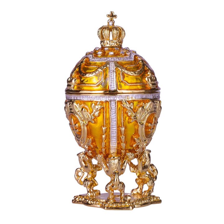 danila-souvenirs – Großhandel Schmuckschatulle/-Organizer – Fabergé-Eierschatulle mit Löwen und Kaiserkrone, gelb2