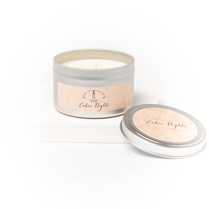 Cabin Nights, 5.5 oz tin Soy Wax Candle for wholesale by Idle Hour Wax & Wicks