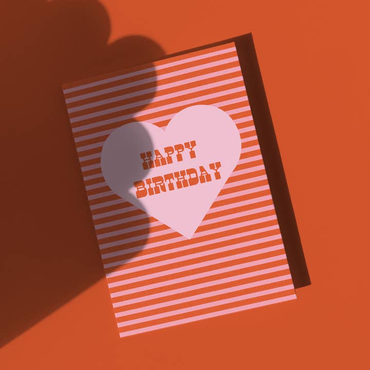 Harley and J - Wholesale Birthday card - Happy Birthday Pink Stripe-Vintage Retro Style Greeting Card0