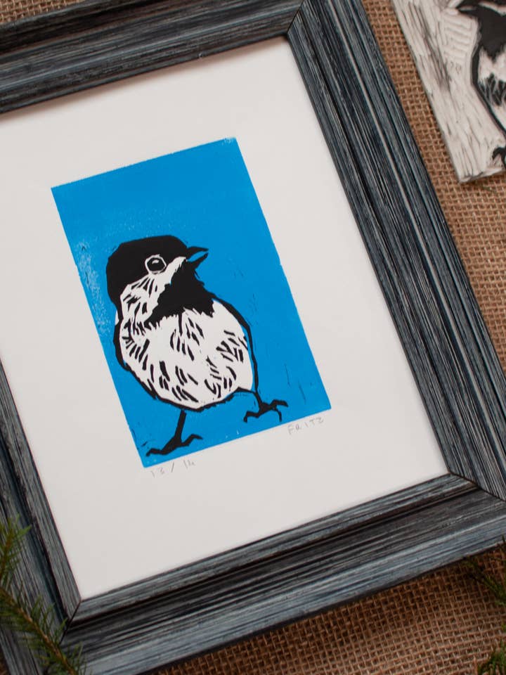 Chickadee Block Print for wholesale by Brian Fritz Fine Art and Printmaking