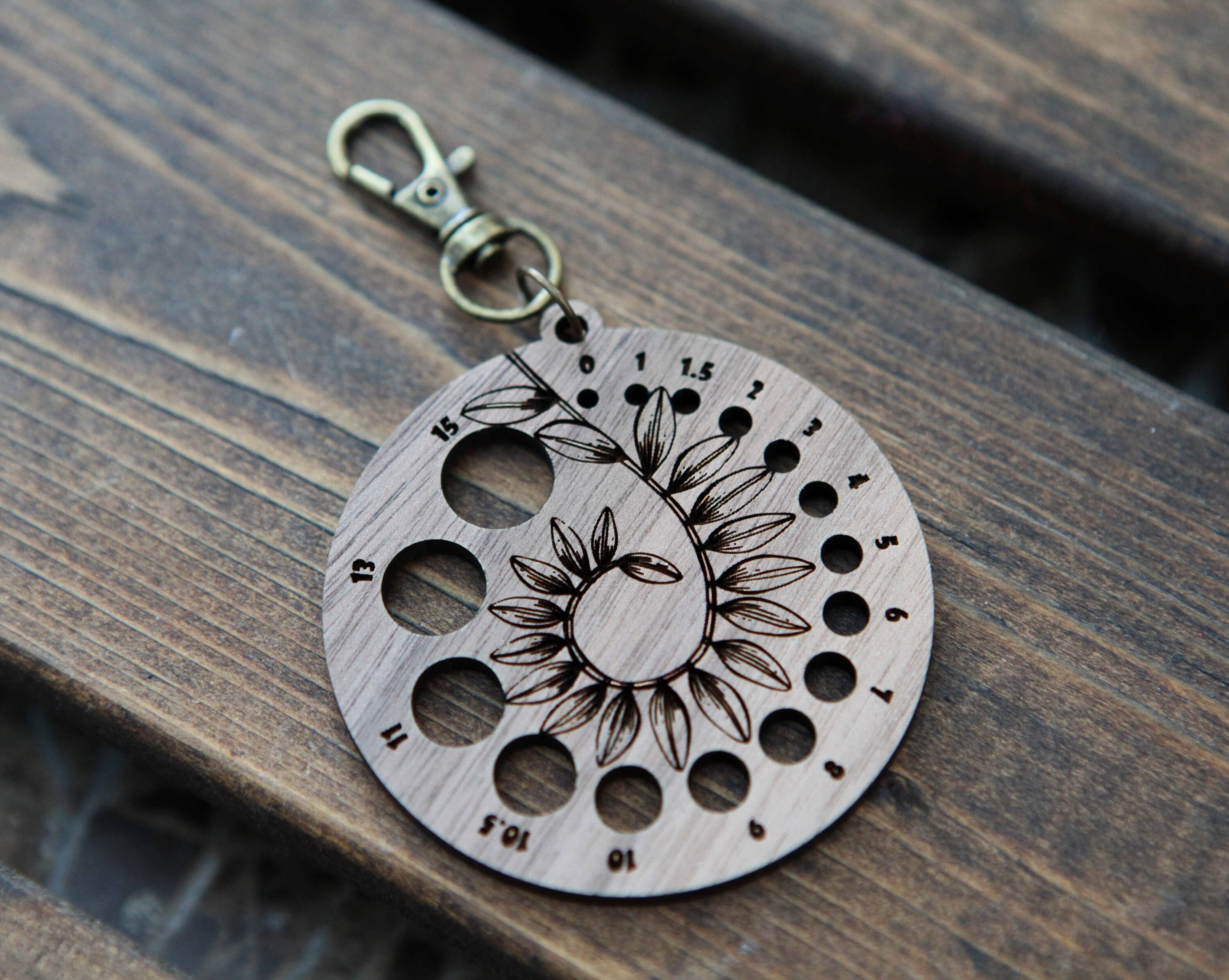 Sunrise Grove - Wholesale Knitting/Crochet Supplies - Walnut Wood Knitting Needle Gauge with Bronze Clasp6