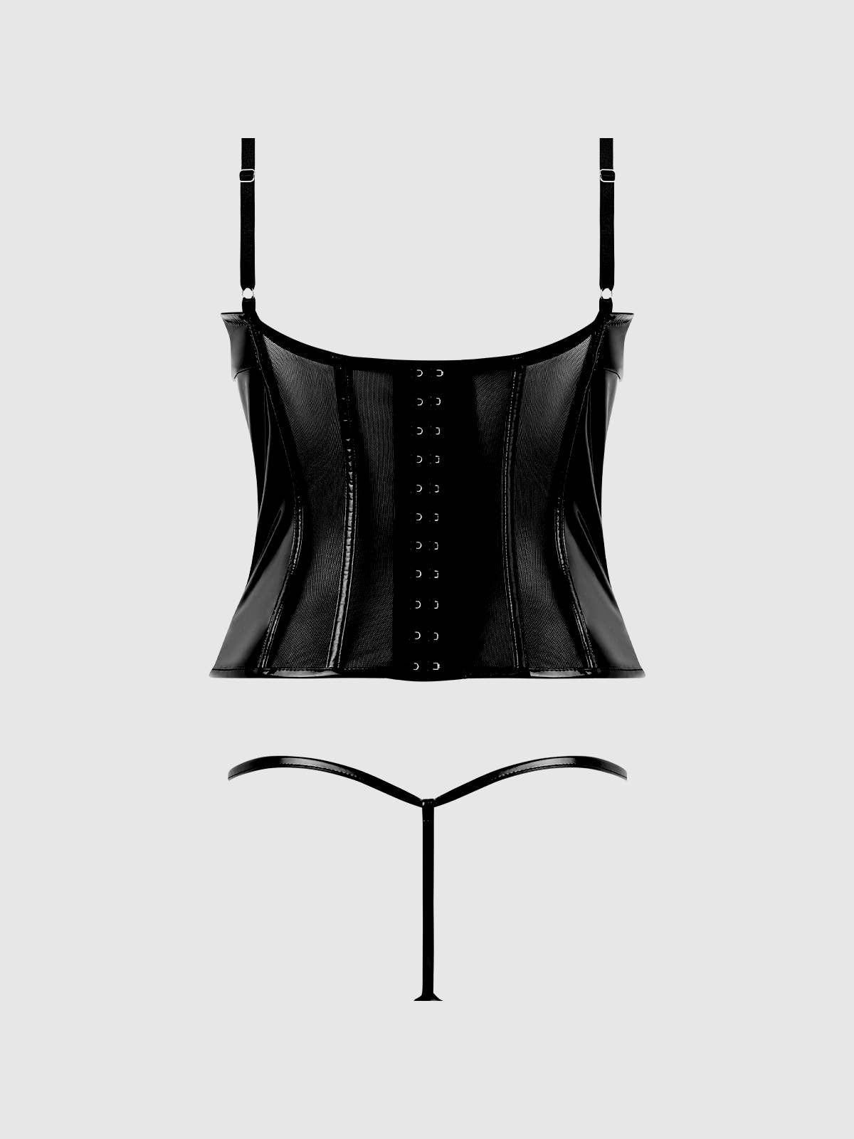 House of Desire - Vendita all'ingrosso Completino intimo - Donna - Set bustier e perizoma con chiusura a lacci in vernice TRINITY5