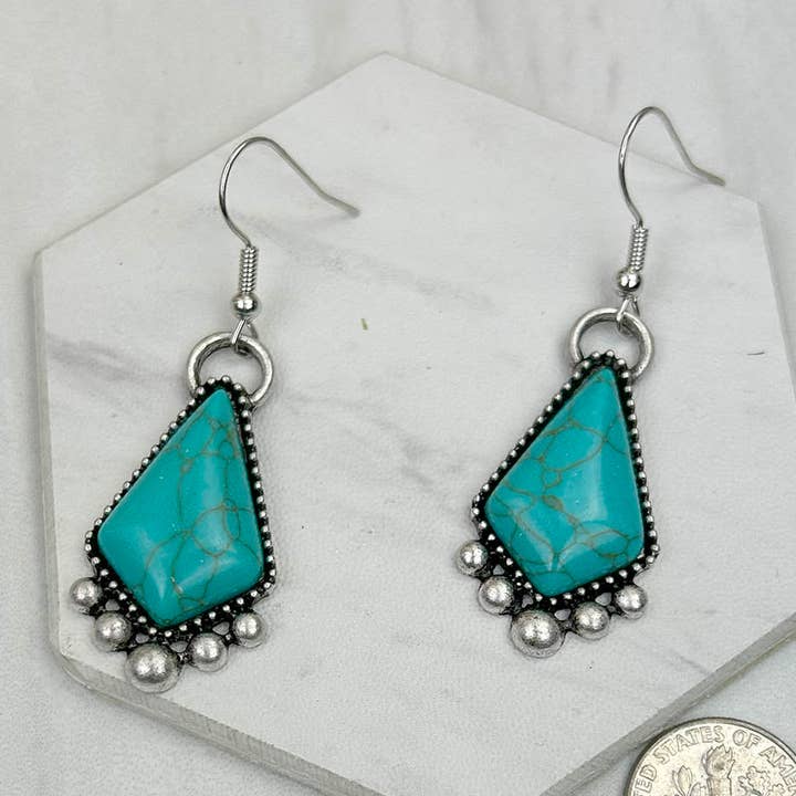 CER240805-05-SØLV-BLÅ Sølvmetal med blå turkis sten Øreringe for engroshandel hos Western Elite Jewelry