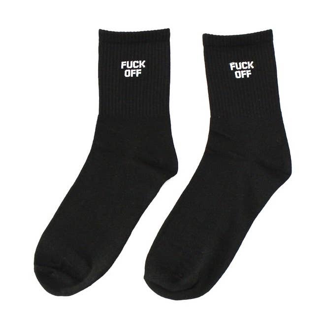Black FUCK OFF SOCKS for wholesale on Faire0