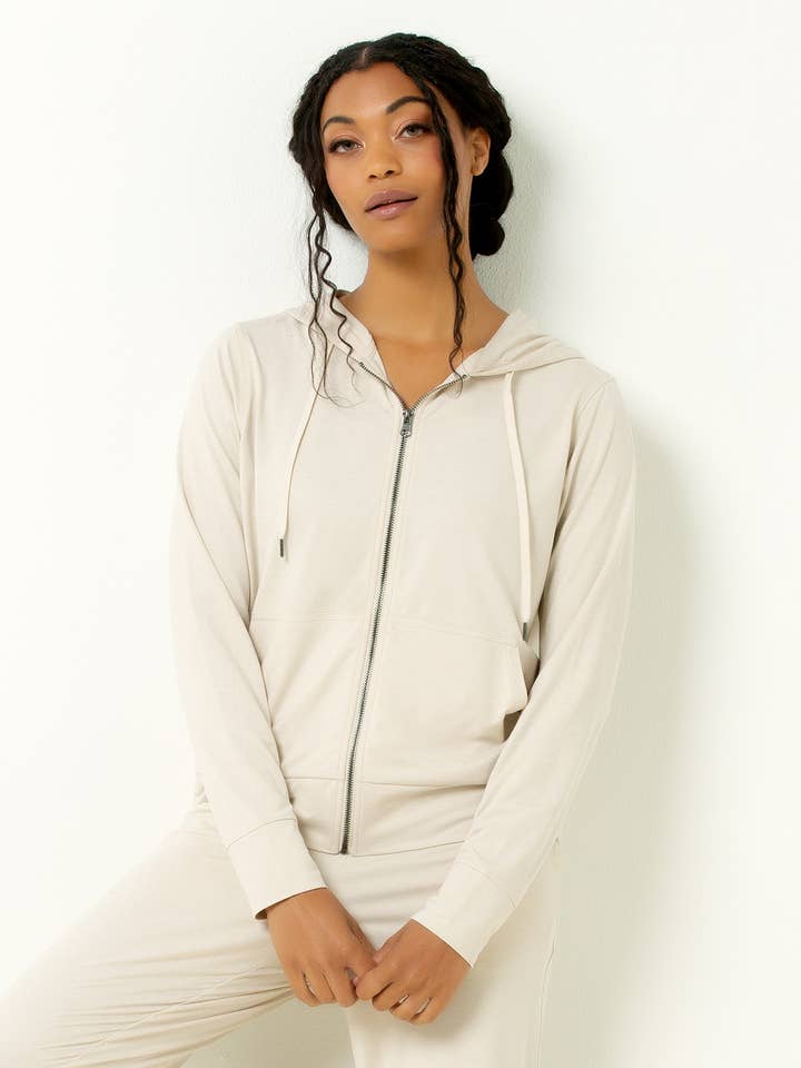 Everyday Essential Lightweight Full Zip Hoodie - Heather Oat for wholesale by Single Stitch