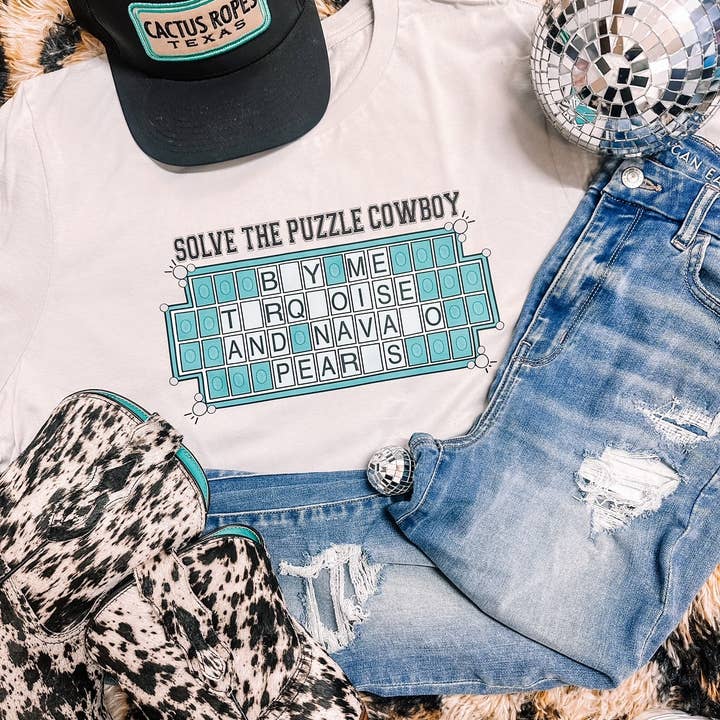ZZ Threadz - Wholesale Screen Printed T-Shirt - Women's - Solve the Puzzle Cowboy On Graphic Tee