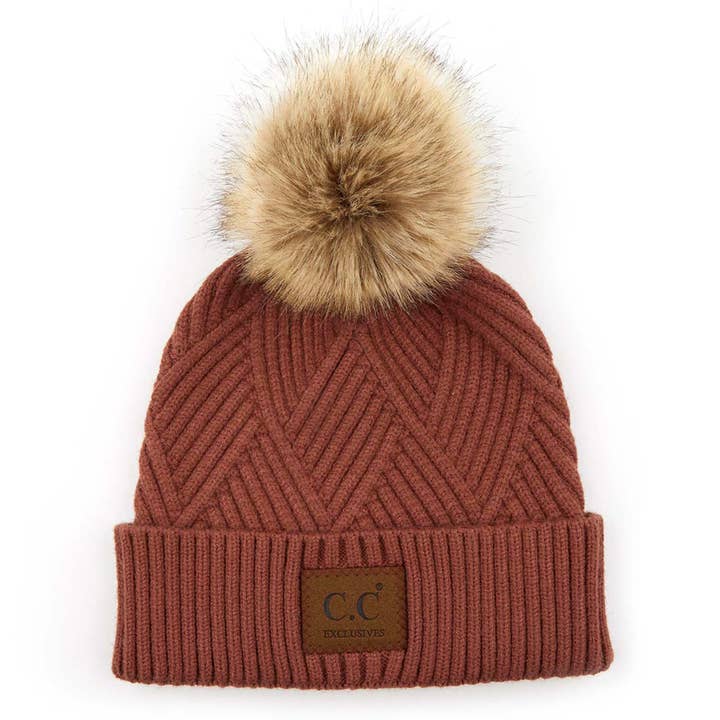 Truly Contagious - Wholesale Beanie - Women's - CC Criss-Cross Suede Patch Beanie ( HAT-2060 )