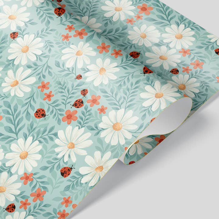 Roxy Lane Design - Wholesale Flat Wrap - Wrapping Paper Sheets - Ladybug Lane - Light Green