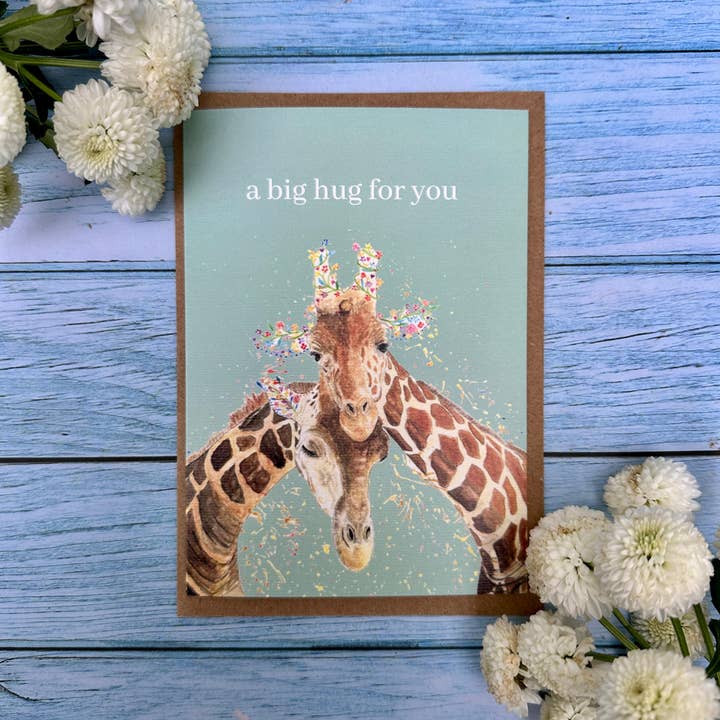 Big Hug | Giraffe couple Eco Card Cute Colourful Friend for wholesale by Jen Winnett Eco Artist
