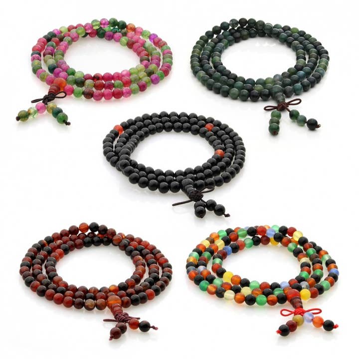 Tibetan agate mala - 6 mm for wholesale by UniArt