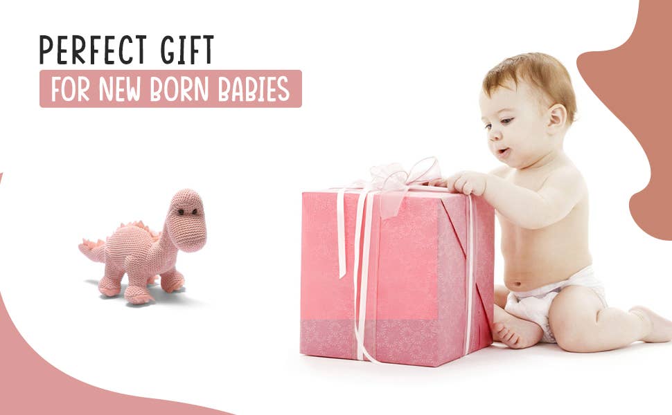 Best Years Ltd – wholesale Handheld rattle – Baby – Knitted Organic Cotton Pink Diplodocus Dinosaur Baby Rattle11